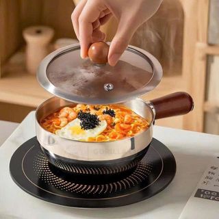 NỒI INOX 304 CÁN GỖ 14CM GORILLA CHEF NẮP KÍNH (T100)