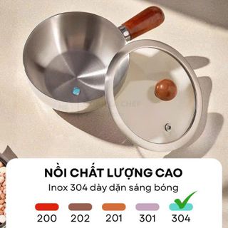 NỒI INOX 304 CÁN GỖ 14CM GORILLA CHEF NẮP KÍNH (T100)