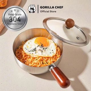 NỒI INOX 304 CÁN GỖ 14CM GORILLA CHEF NẮP KÍNH (T100)