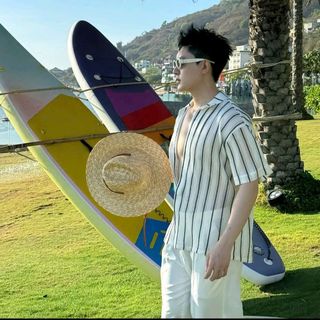 Áo Sơ Mi Nam Ngắn Tay Vải Len Móc Lỗ Mỏng Mẹ Thoáng Khí Họa Tiết Kẻ Sọc Đi Biển SMC01 - TUTO5 Menswear