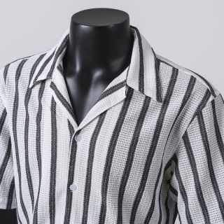Áo Sơ Mi Nam Ngắn Tay Vải Len Móc Lỗ Mỏng Mẹ Thoáng Khí Họa Tiết Kẻ Sọc Đi Biển SMC01 - TUTO5 Menswear