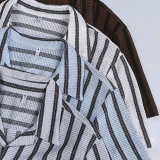 Áo Sơ Mi Nam Ngắn Tay Vải Len Móc Lỗ Mỏng Mẹ Thoáng Khí Họa Tiết Kẻ Sọc Đi Biển SMC01 - TUTO5 Menswear