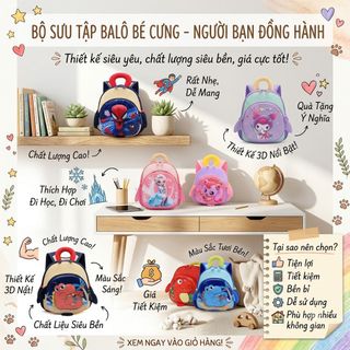 🦖 A9010 - BALO MẦM NON HÌNH NỔI 3D SIÊU HOT, KHỦNG LONG - NGƯỜI NHỆN - ELSA - KUROMI CỰC XINH