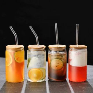 LY THUỶ TINH 500ml NẮP GỖ KÈM ỐNG HÚT