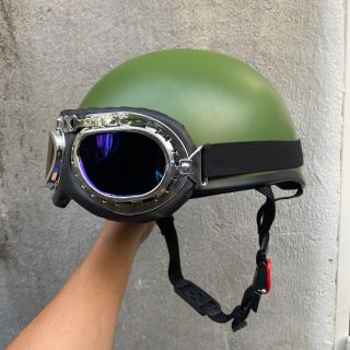 DAN GROUP Mũ Bảo Hiểm Thời Trang - An Toàn - Giá Rẻ [Matt Green Color] Half-Head Helmet, 1/2 Head Helmet Smooth Pilot Goggles Cute Shop