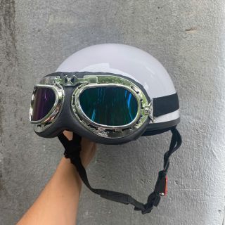 DAN GROUP Mũ Bảo Hiểm Thời Trang - An Toàn - Giá Rẻ [Glossy White] Half-Head Helmet, 1/2 Head Helmet Smooth Pilot Goggles Solid Color Cute Shop