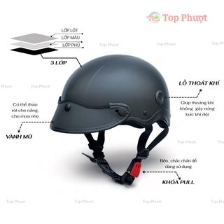 Bảo Di Shop Mũ bảo hiểm nửa đầu SRT cao cấp, thời trang trẻ trung, có lỗ thông gió, lưỡi trai, Freesize(55-59cm)