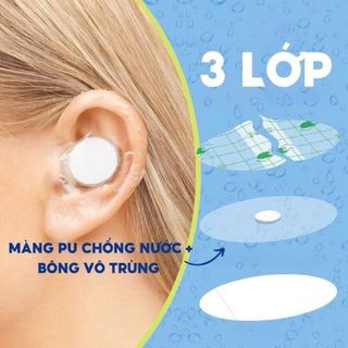Miếng dán tai chống nước có nút bông bịt tai cho bé khi đi tắm/đi bơi, chất liệu màng PU siêu mỏng - Hộp 30c
