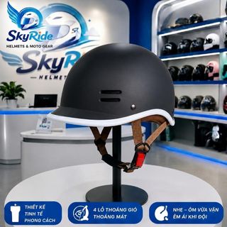 Mũ Nón Bảo Hiểm Phom Cá Heo Basic Đạt Chuẩn BẢODI Helmet Màu Đen Nhám - Viền Trắng