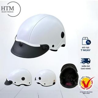 Bảo Di Shop Mũ bảo hiểm nửa đầu màu trắng thêu logo chất liệu nhựa ABS cao cấp.