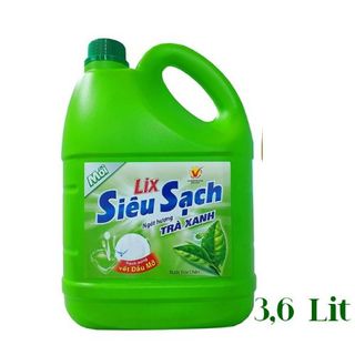 Nước Rửa Chén Lix Siêu Sạch Hương Trà Xanh can 3,6 Lít Thùng 4 can