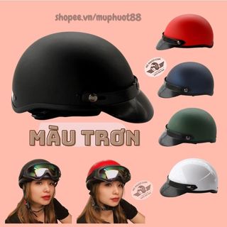 Mũ Bảo Hiểm Thời Trang - An Toàn - Giá Rẻ DANGROUP Mũ bảo hiểm nửa đầu ½ có kính phi công cute màu trơn kèm kính uv nón bảo hiểm lưỡi trai