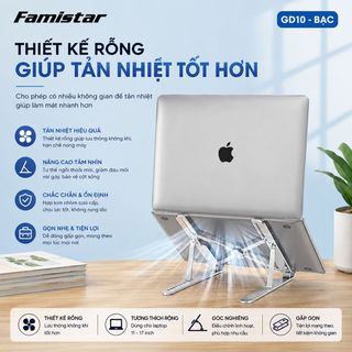 [GIÁ SỈ BẤT NGỜ] Giá Đỡ Laptop tản nhiệt FAMISTAR-GD10, tùy chỉnh theo độ cao công thái học, phân phối toàn quốc, giá chạm đáy giá sỉ - giá bán buôn
