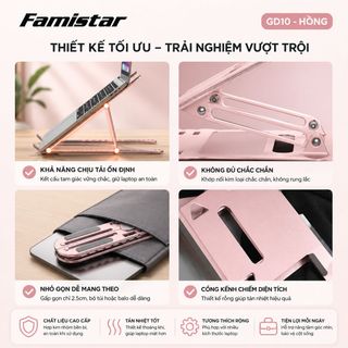 [GIÁ SỈ BẤT NGỜ] Giá Đỡ Laptop tản nhiệt FAMISTAR-GD10, tùy chỉnh theo độ cao công thái học, phân phối toàn quốc, giá chạm đáy giá sỉ - giá bán buôn