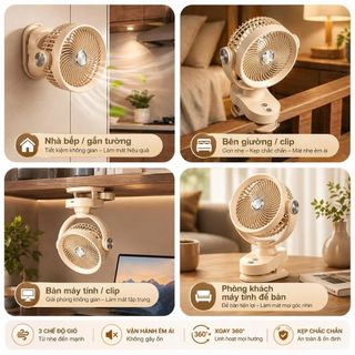 [GIÁ SỈ TỐT ] Quạt Tích Điện Kẹp Bàn có đèn led Famistar FS-001, BH 1 năm, phân phối toàn quốc