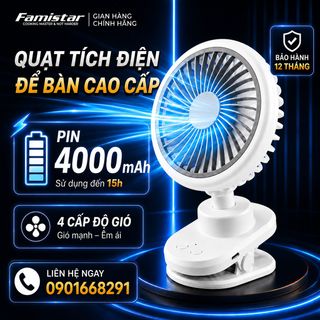 [GIÁ SỈ TỐT ] Quạt Tích Điện Kẹp Bàn có đèn led Famistar FS-001, BH 1 năm, phân phối toàn quốc
