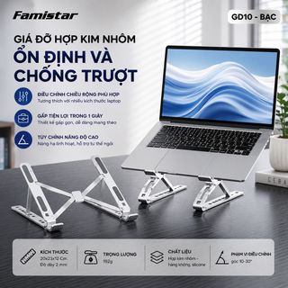 [GIÁ SỈ BẤT NGỜ] Giá Đỡ Laptop tản nhiệt FAMISTAR-GD10, tùy chỉnh theo độ cao công thái học, phân phối toàn quốc, giá chạm đáy giá sỉ - giá bán buôn