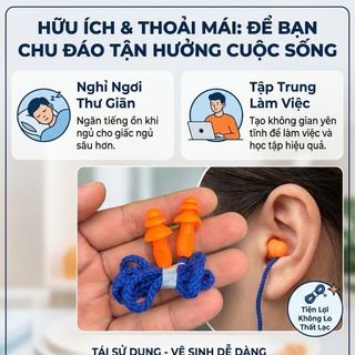 🎧 Nút Bịt Tai Chống Ồn Có Dây 3 Tầng – Giảm Tiếng Ồn, Êm Tai, Tiện Dụng