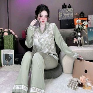 Đồ Ngủ Pijama Lụa Latin Cao Cấp Tay Dài - Mềm Mại, Thoáng Mát, Phù Hợp Với Nhiều Kích Cỡ Người Mặc set bongu