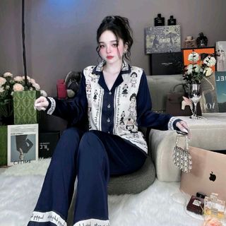 Đồ Ngủ Pijama Lụa Latin Cao Cấp Tay Dài - Mềm Mại, Thoáng Mát, Phù Hợp Với Nhiều Kích Cỡ Người Mặc set bongu