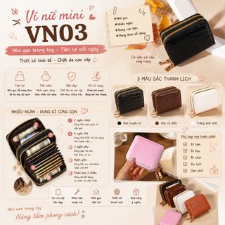 ✨Ví Nữ Mini Da PU VN03 Vân Cá Sấu, Khóa Kéo Chắc Chắn, Nhiều Ngăn