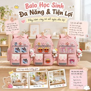 BALO TIỂU HỌC A8185 – Dễ Thương, Nhiều Ngăn, Tặng Bộ Phụ Kiện Xinh