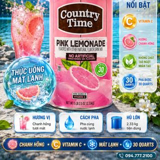 BỘT PHA NƯỚC CHANH HỒNG COUNTRY TIME PINK LEMONADE FLAVORED DRINK MIX