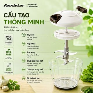 [GIÁ SỈ SHOCK] Dụng cụ xay thực phẩm/tỏi ớt Famistar 500/900ml lưỡi dao inox cao cấp, nhỏ gọn cầm tay tiện lợi, phân phối sỉ lẻ toàn quốc