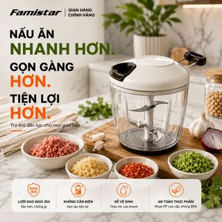 [GIÁ SỈ SHOCK] Dụng cụ xay thực phẩm/tỏi ớt Famistar 500/900ml lưỡi dao inox cao cấp, nhỏ gọn cầm tay tiện lợi, phân phối sỉ lẻ toàn quốc