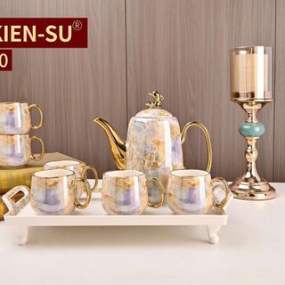 Bộ Bình 6 Cốc sứ Khay Sứ Vân Đá Y15C-10 (THÙNG 12B)