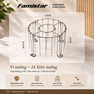 Vỉ Xiên Thịt Nướng BBQ Tròn FAMISTAR kèm 24 cây xiên thịt, chất liệu inox cao cấp, giá sỉ cực sốc