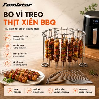 Vỉ Xiên Thịt Nướng BBQ Tròn FAMISTAR kèm 24 cây xiên thịt, chất liệu inox cao cấp, giá sỉ cực sốc