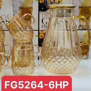 Bộ Bình 6 Cốc Thủy Tinh Vàng FG5264-6HP (THÙNG 8B)