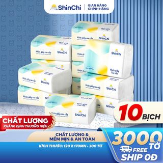 Combo Sỉ 10 Gói Giấy Ăn SHINCHI (300 Tờ/Gói, 4 Lớp) - Giá Tốt Cho Tạp Hóa