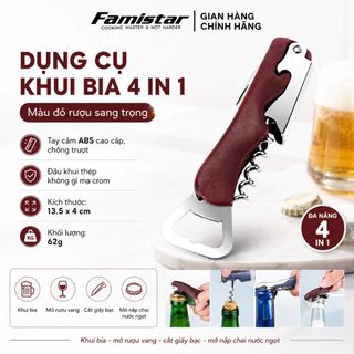 Dụng Cụ Khui Rượu Bia Famistar KB01 Đa Năng 4in1 – Khui Nắp Chai, Mở Rượu Vang, Cắt Giấy Bạc, Chống Trượt – Phân phối sỉ toàn quốc