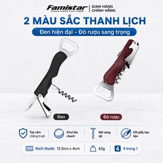 Dụng Cụ Khui Rượu Bia Famistar KB01 Đa Năng 4in1 – Khui Nắp Chai, Mở Rượu Vang, Cắt Giấy Bạc, Chống Trượt – Phân phối sỉ toàn quốc