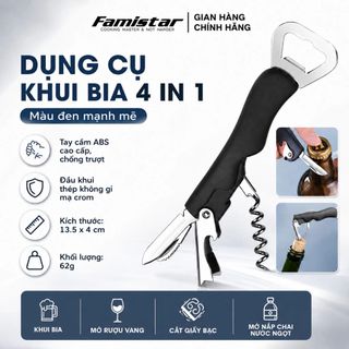 Dụng Cụ Khui Rượu Bia Famistar KB01 Đa Năng 4in1 – Khui Nắp Chai, Mở Rượu Vang, Cắt Giấy Bạc, Chống Trượt – Phân phối sỉ toàn quốc