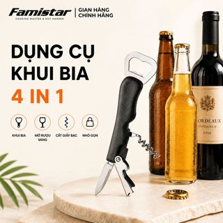 Dụng Cụ Khui Rượu Bia Famistar Đa Năng 4in1 – Khui Nắp Chai, Mở Rượu Vang, Cắt Giấy Bạc, Chống Trượt – Phân phối sỉ toàn quốc