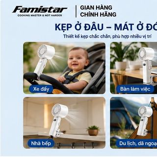 Quạt Cầm Tay Mini Để Bàn 2in1 Famistar FS002, màn hình LED hiển thị, tiện nghi cao cấp, giá sỉ chỉ từ 1 cái