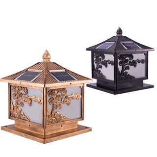 Đèn trụ cổng năng lượng mặt trời TC06M-2 hoạt tiết đẹp [Có Remote] - DMT Solar