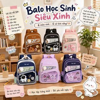 💗 Balo tiểu học mã A783 phối màu hình thú cute nhiều ngăn chống thấm