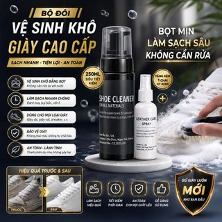 Chai Vệ Sinh Giày Dép Khô Cao Cấp Chính Hãng 250ml - Dùng Cho Da Và Vải - Tặng Phủ Bóng MẪU MỚI Tích Hợp Sẵn Bàn Chải