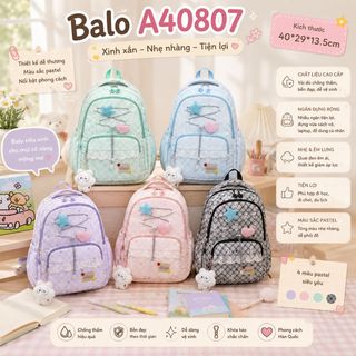 🎒Balo A40807 Họa Tiết Ngôi Sao Trái Tim Phối Ren Pastel Dễ Thương