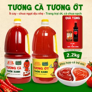 [Tặng ớt rim và nước tương 525ml] Combo 2 gồm Tương ớt Tương cà Làng Chài Xưa 2.2Kg Trang trại sạch