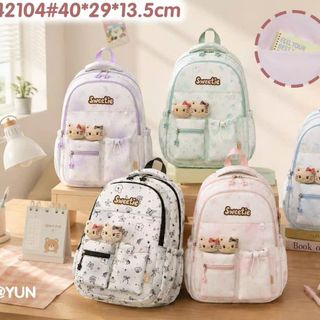 🐱 Balo A42104 Sweetie Họa Tiết Mèo Dễ Thương Phong Cách Pastel