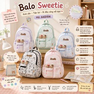 🐱 Balo A42104 Sweetie Họa Tiết Mèo Dễ Thương Phong Cách Pastel