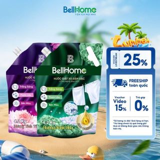 Nước giặt xả công nghệ sinh học Bellhome 4,2KG - Lưu hương lâu, Quần áo sạch thơm, mềm sợi vải