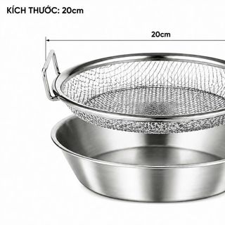 KHAY INOX RÁO DẦU KÈM VỈ LƯỚI 20cm (T200)