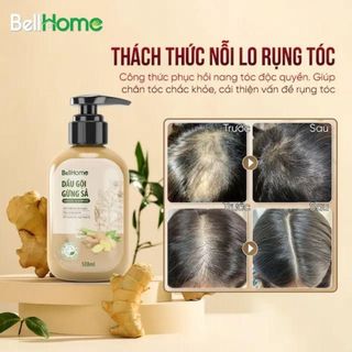 Combo gội xả thảo mộc Gừng Sả BellHome 500ml, Giảm gãy rụng, tóc chắc khỏe, mềm mượt, sạch gàu