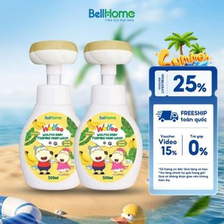 Combo 2 Bọt Rửa Tay Cho Bé Wolfoo BellHome 500ml, Gốc Thực Vật, Dịu Nhẹ, Không Gây Kích Ứng An Toàn